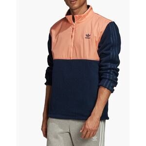ADIDAS Originals 1/2 Zip Winterized Fleece Pullover Jacket Navy Coral (medium)